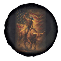 Patriotic Cowboy Spare Tire Cover American Bucking Bull Rider USA Rodeo Art - Wonder Print Shop