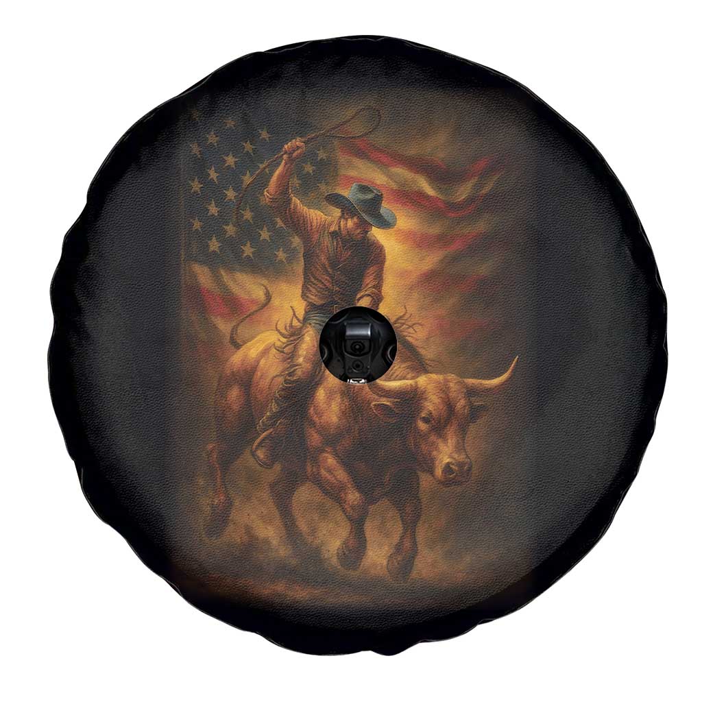 Patriotic Cowboy Spare Tire Cover American Bucking Bull Rider USA Rodeo Art - Wonder Print Shop