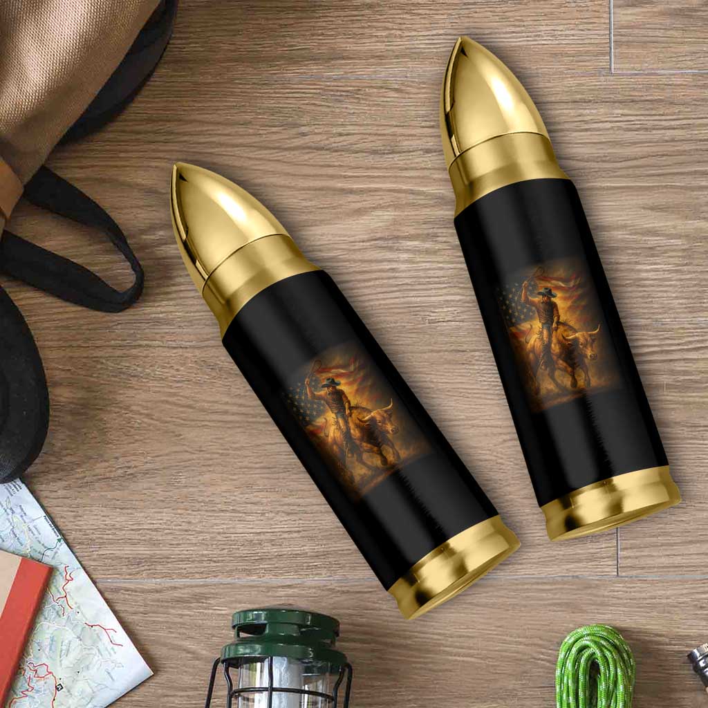 Patriotic Cowboy Bullet Tumbler American Bucking Bull Rider USA Rodeo Art