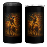 Patriotic Cowboy 4 in 1 Can Cooler Tumbler American Bucking Bull Rider USA Rodeo Art