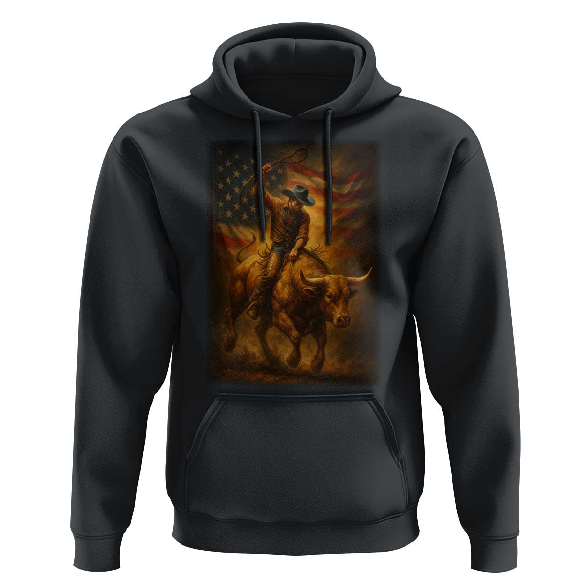 Patriotic Cowboy Hoodie American Bucking Bull Rider USA Rodeo Art - Wonder Print Shop