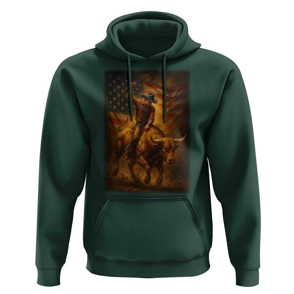 Patriotic Cowboy Hoodie American Bucking Bull Rider USA Rodeo Art - Wonder Print Shop