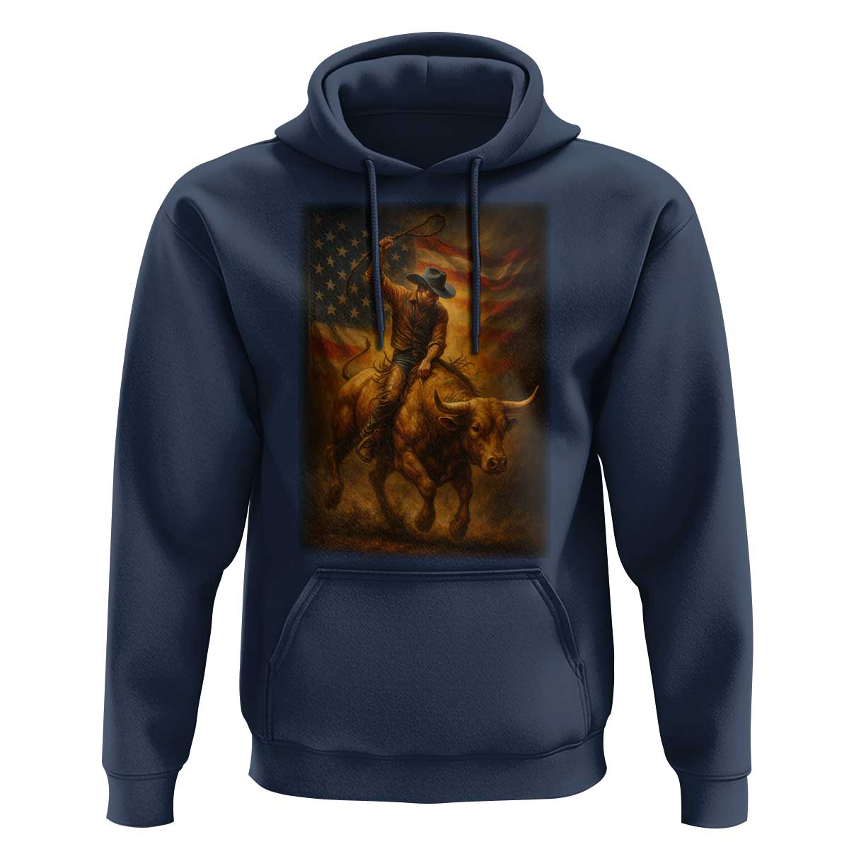Patriotic Cowboy Hoodie American Bucking Bull Rider USA Rodeo Art - Wonder Print Shop