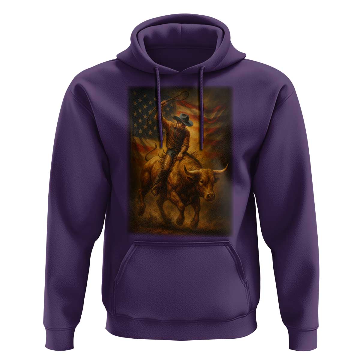 Patriotic Cowboy Hoodie American Bucking Bull Rider USA Rodeo Art - Wonder Print Shop