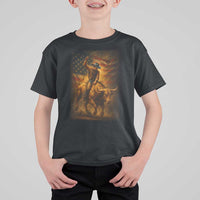 Patriotic Cowboy T Shirt For Kid American Bucking Bull Rider USA Rodeo Art - Wonder Print Shop