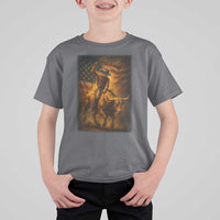 Patriotic Cowboy T Shirt For Kid American Bucking Bull Rider USA Rodeo Art - Wonder Print Shop