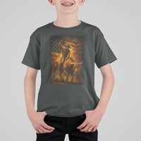 Patriotic Cowboy T Shirt For Kid American Bucking Bull Rider USA Rodeo Art - Wonder Print Shop