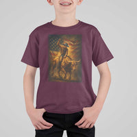 Patriotic Cowboy T Shirt For Kid American Bucking Bull Rider USA Rodeo Art - Wonder Print Shop