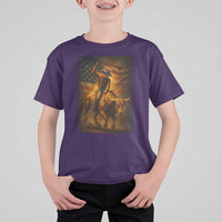 Patriotic Cowboy T Shirt For Kid American Bucking Bull Rider USA Rodeo Art - Wonder Print Shop