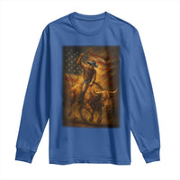Patriotic Cowboy Long Sleeve Shirt American Bucking Bull Rider USA Rodeo Art - Wonder Print Shop