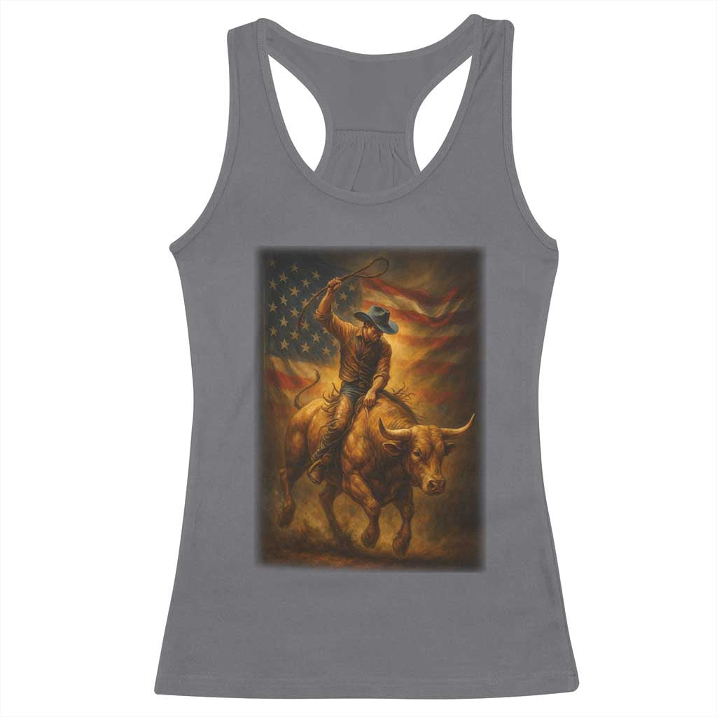 Patriotic Cowboy Racerback Tank Top American Bucking Bull Rider USA Rodeo Art - Wonder Print Shop