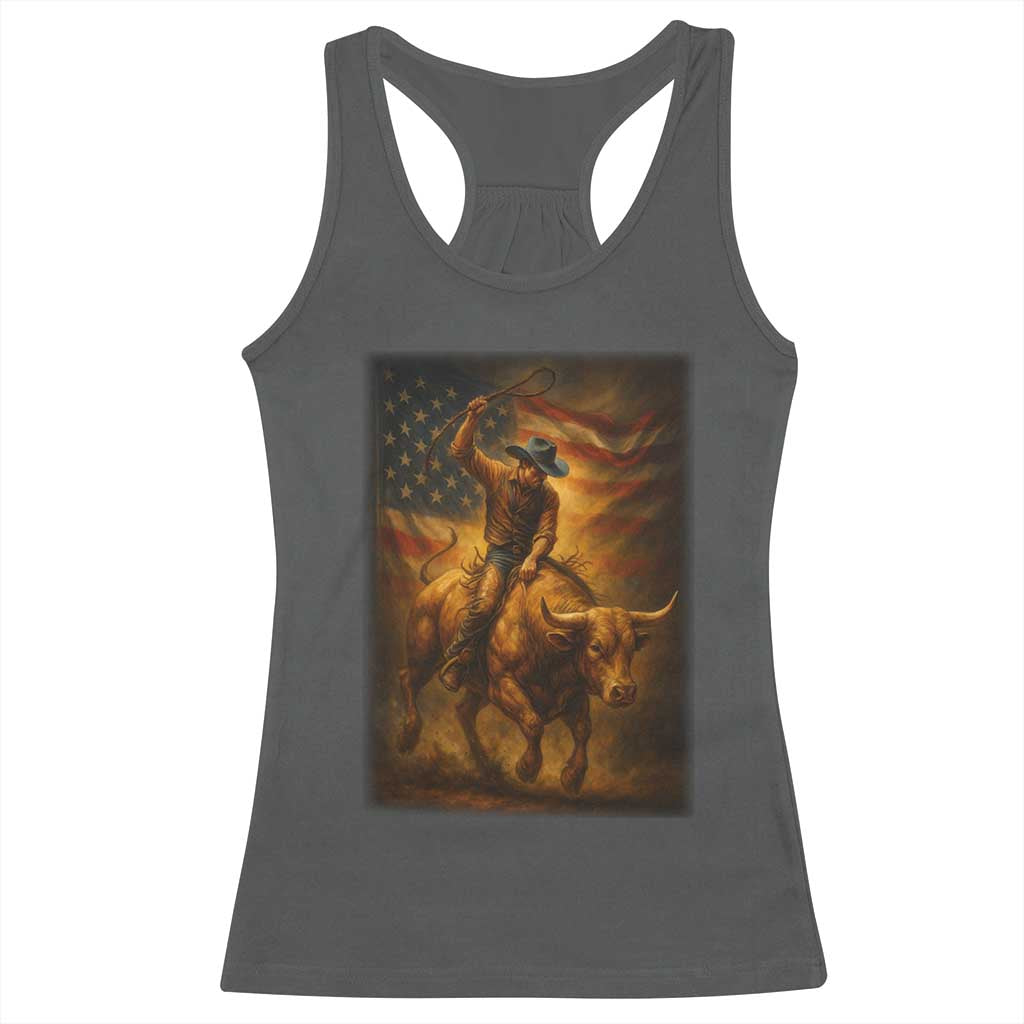Patriotic Cowboy Racerback Tank Top American Bucking Bull Rider USA Rodeo Art - Wonder Print Shop