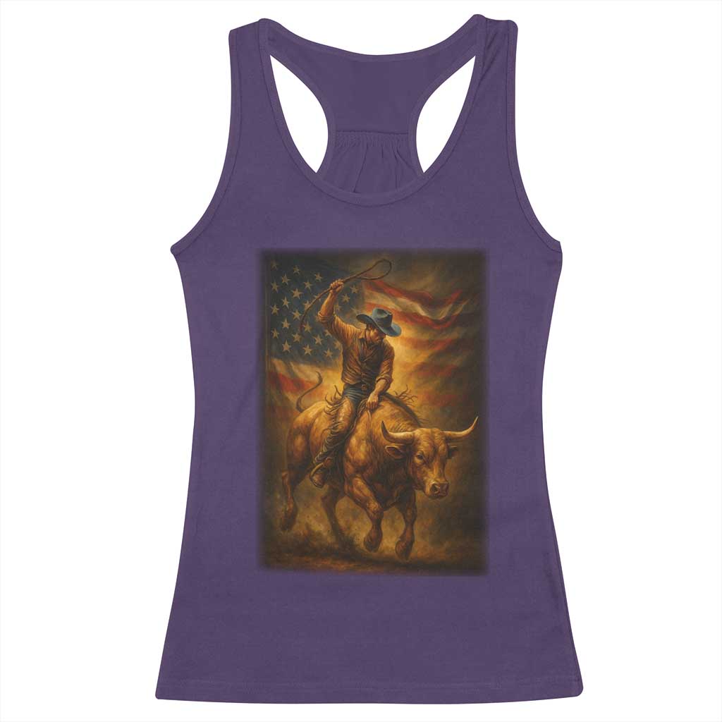 Patriotic Cowboy Racerback Tank Top American Bucking Bull Rider USA Rodeo Art - Wonder Print Shop