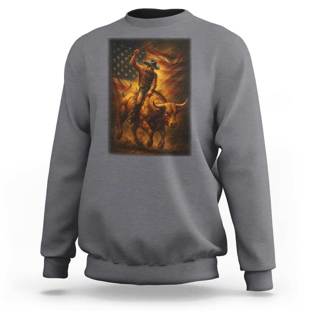 Patriotic Cowboy Sweatshirt American Bucking Bull Rider USA Rodeo Art - Wonder Print Shop