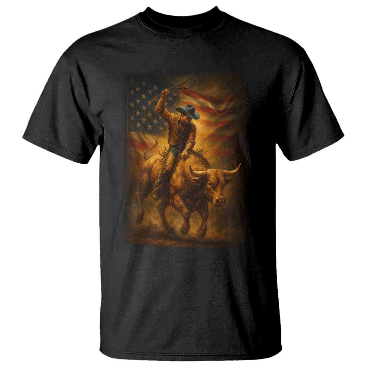Patriotic Cowboy T Shirt American Bucking Bull Rider USA Rodeo Art - Wonder Print Shop