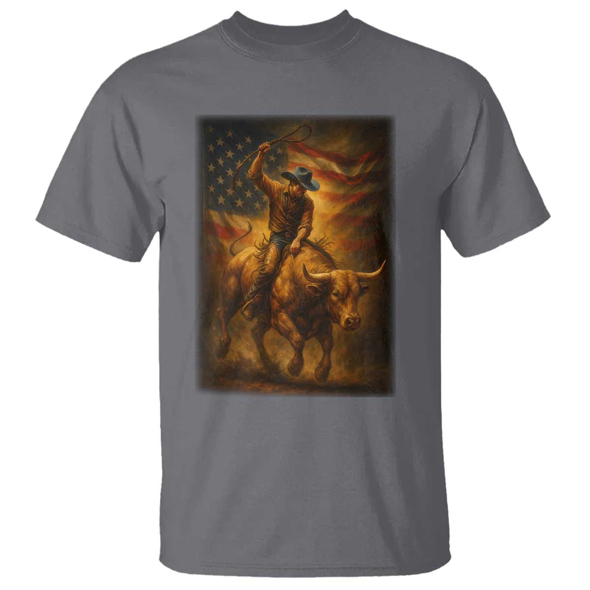Patriotic Cowboy T Shirt American Bucking Bull Rider USA Rodeo Art - Wonder Print Shop