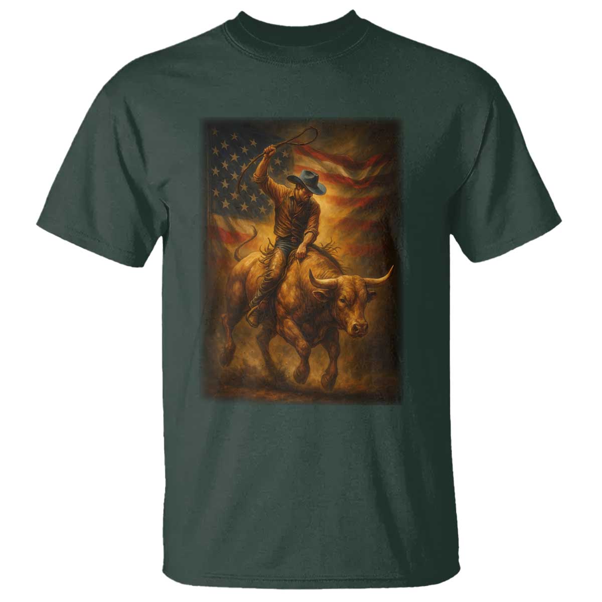 Patriotic Cowboy T Shirt American Bucking Bull Rider USA Rodeo Art - Wonder Print Shop
