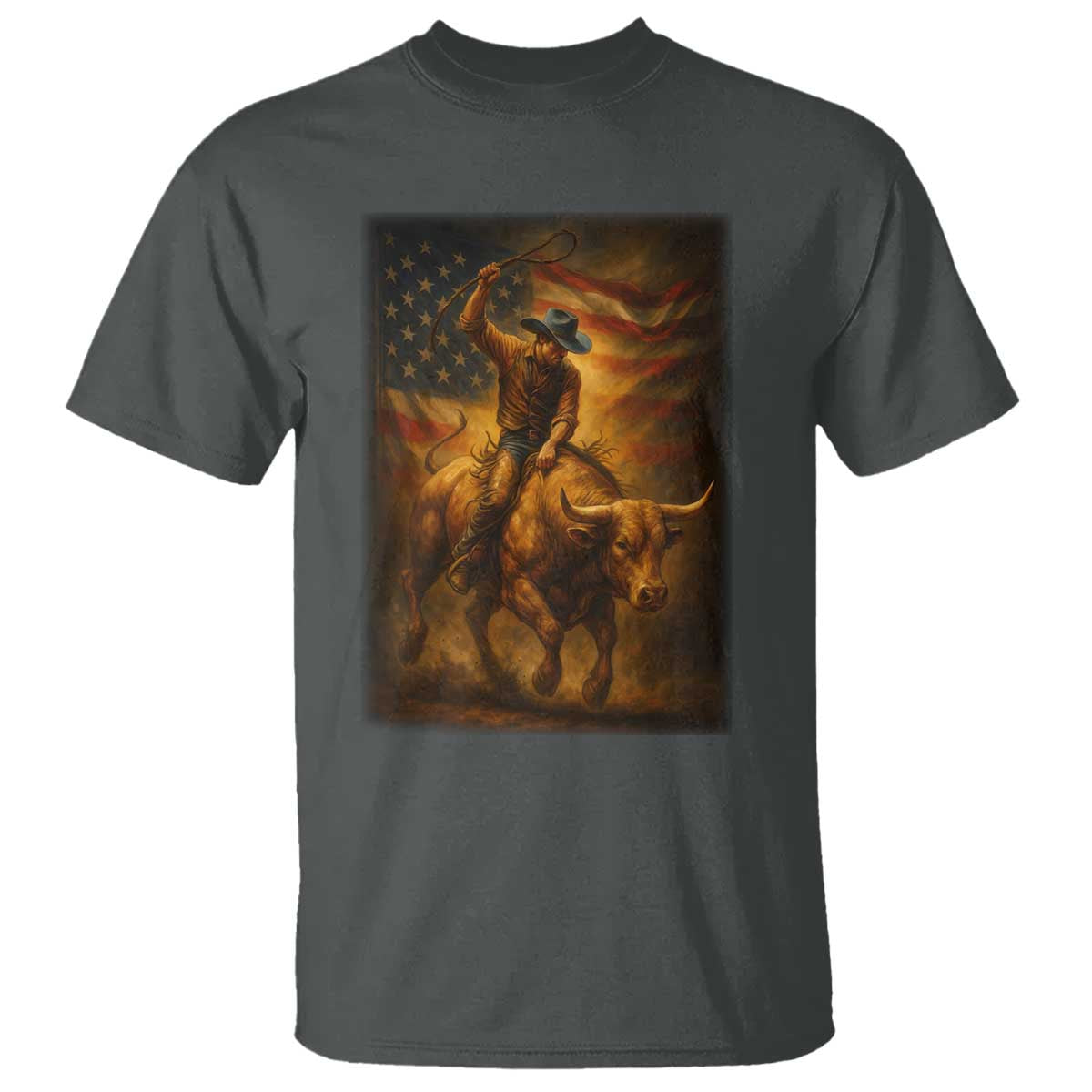 Patriotic Cowboy T Shirt American Bucking Bull Rider USA Rodeo Art - Wonder Print Shop