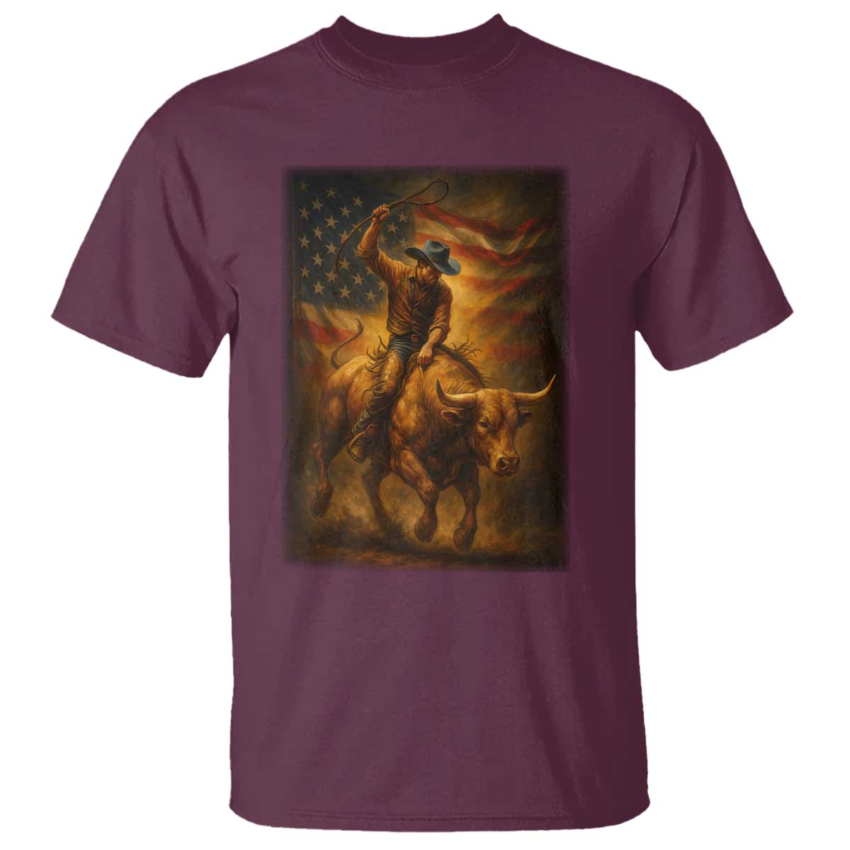 Patriotic Cowboy T Shirt American Bucking Bull Rider USA Rodeo Art - Wonder Print Shop