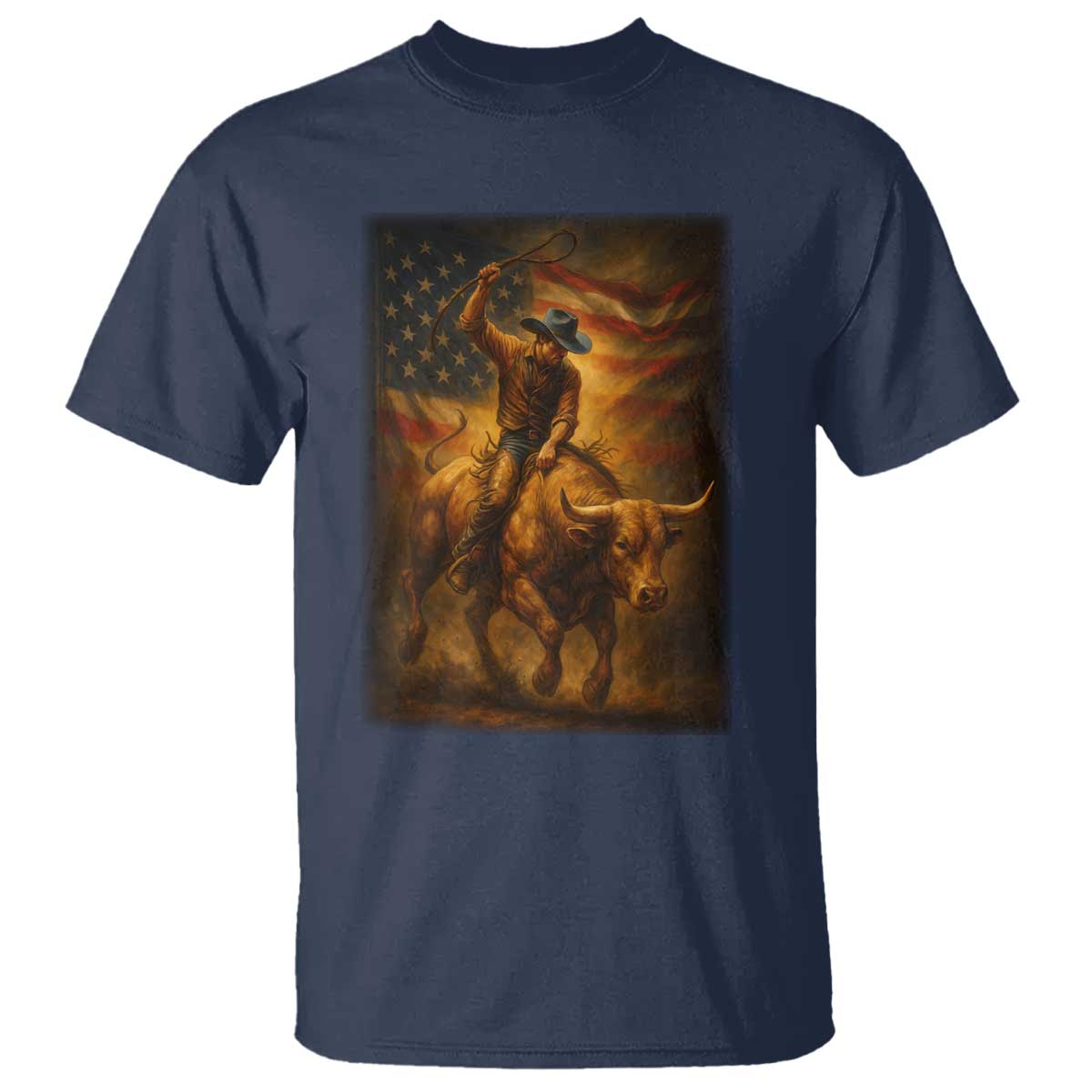 Patriotic Cowboy T Shirt American Bucking Bull Rider USA Rodeo Art - Wonder Print Shop