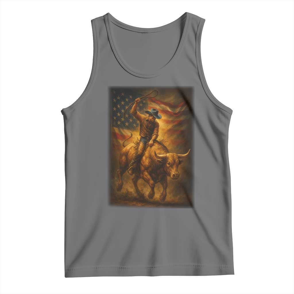 Patriotic Cowboy Tank Top American Bucking Bull Rider USA Rodeo Art - Wonder Print Shop