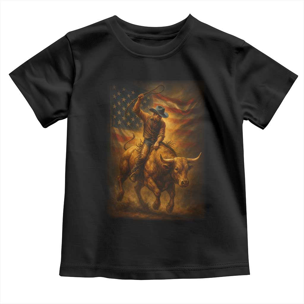 Patriotic Cowboy Toddler T Shirt American Bucking Bull Rider USA Rodeo Art - Wonder Print Shop