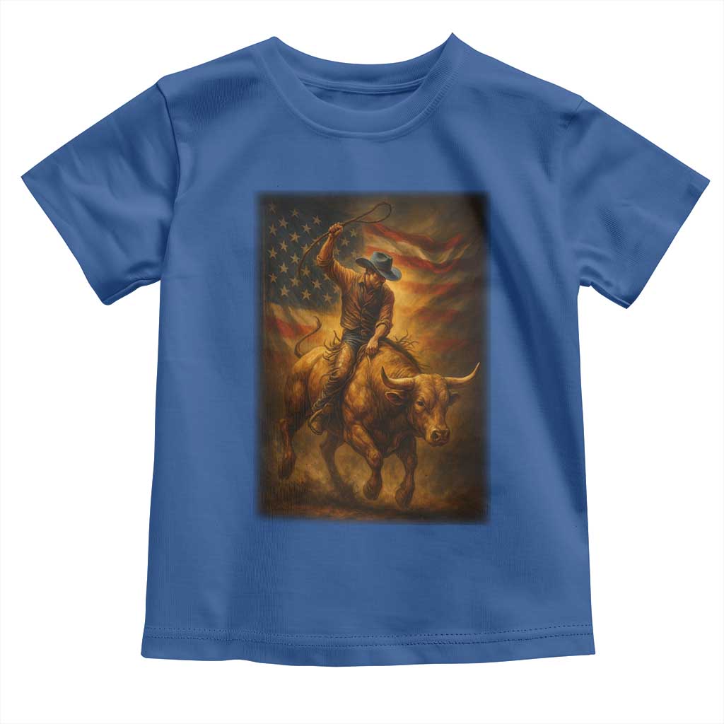 Patriotic Cowboy Toddler T Shirt American Bucking Bull Rider USA Rodeo Art - Wonder Print Shop