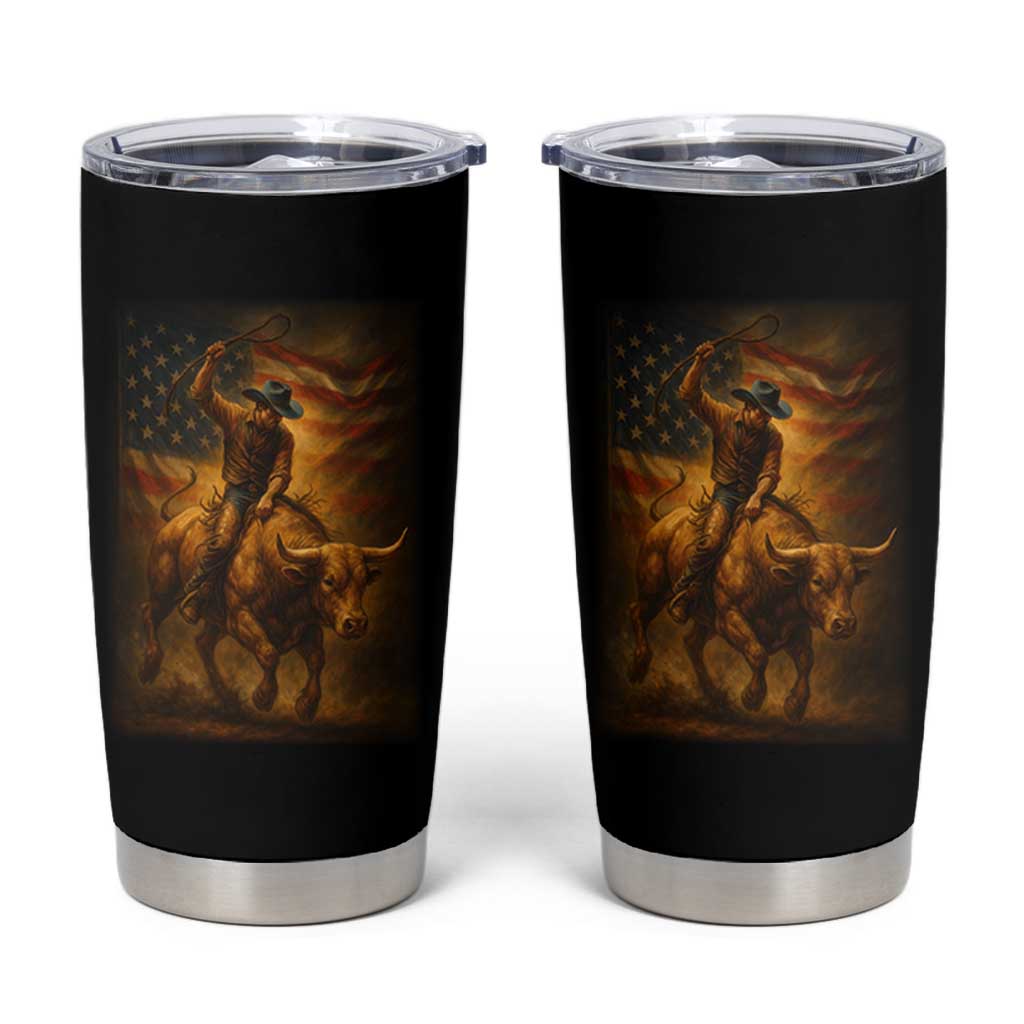 Patriotic Cowboy Tumbler Cup American Bucking Bull Rider USA Rodeo Art