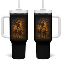 Patriotic Cowboy Tumbler With Handle American Bucking Bull Rider USA Rodeo Art