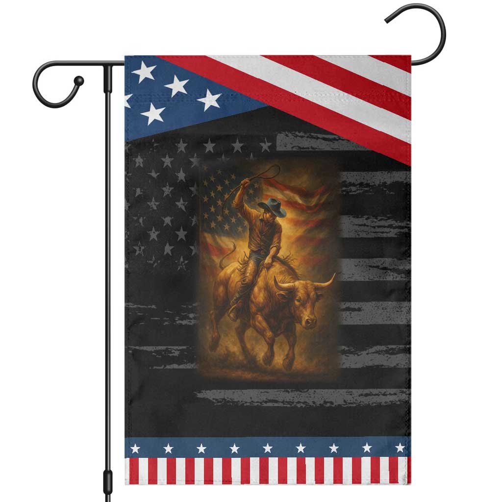 Patriotic Cowboy Garden Flag American Bucking Bull Rider USA Rodeo Art