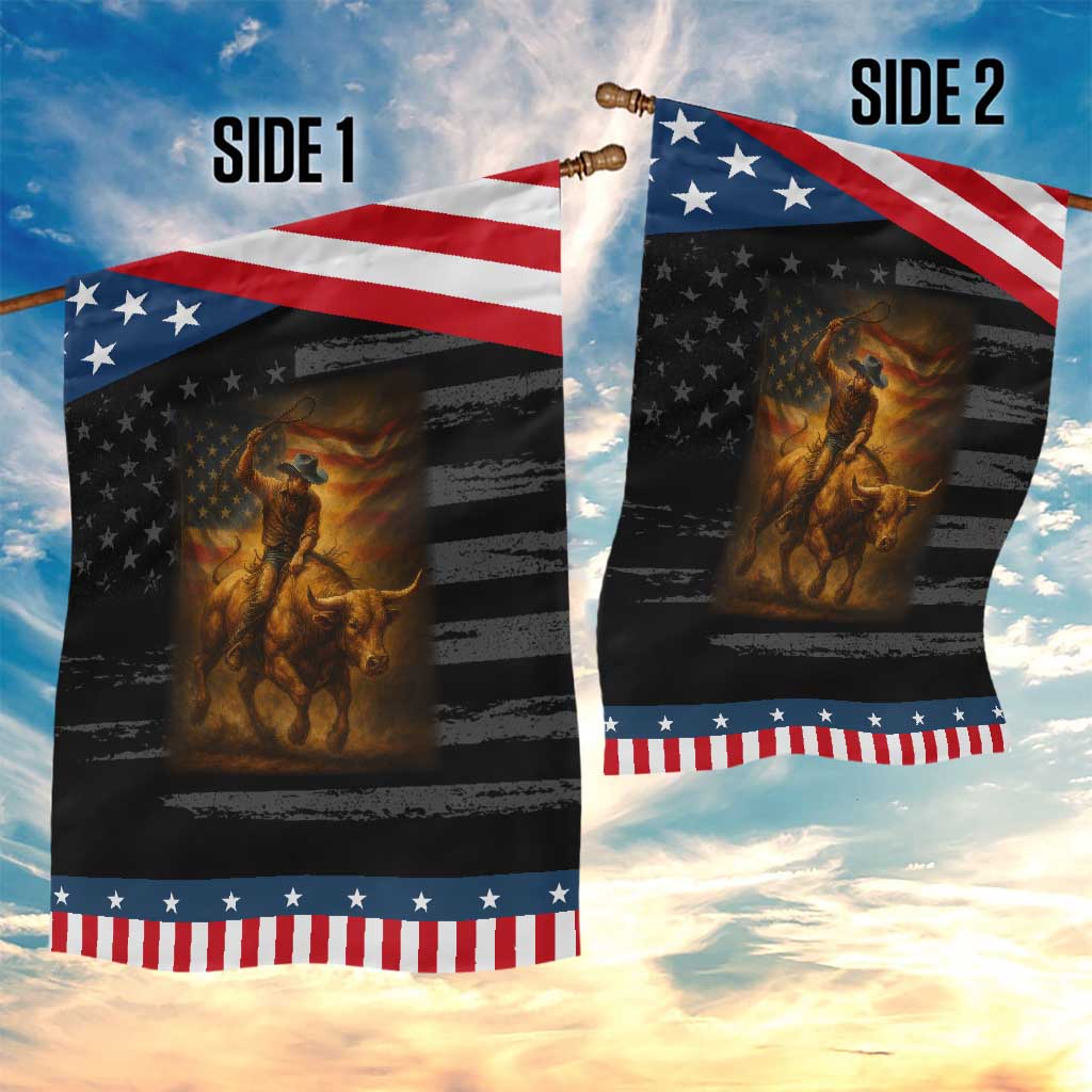 Patriotic Cowboy Garden Flag American Bucking Bull Rider USA Rodeo Art