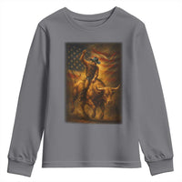 Patriotic Cowboy Youth Sweatshirt American Bucking Bull Rider USA Rodeo Art - Wonder Print Shop