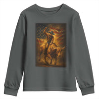 Patriotic Cowboy Youth Sweatshirt American Bucking Bull Rider USA Rodeo Art - Wonder Print Shop