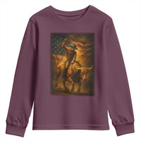 Patriotic Cowboy Youth Sweatshirt American Bucking Bull Rider USA Rodeo Art - Wonder Print Shop