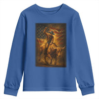Patriotic Cowboy Youth Sweatshirt American Bucking Bull Rider USA Rodeo Art - Wonder Print Shop