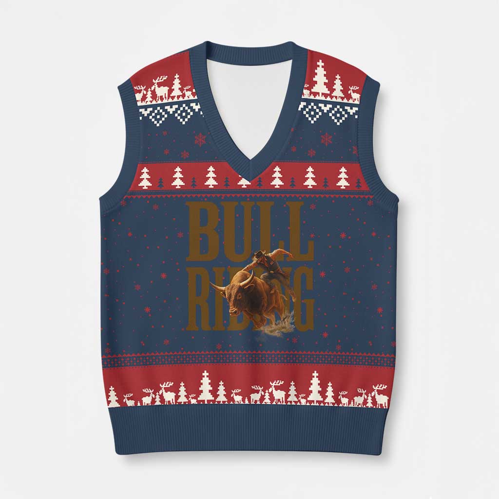 Bull Riding Cowboy Western Texas Rodeo Life V-Neck Knit Sweater Vest - Wonder Print Shop