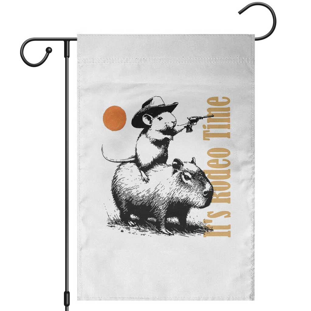 It Is Rodeo Time Garden Flag Funny Wild West Mouse Riding Capybara - Wonder Print Shop