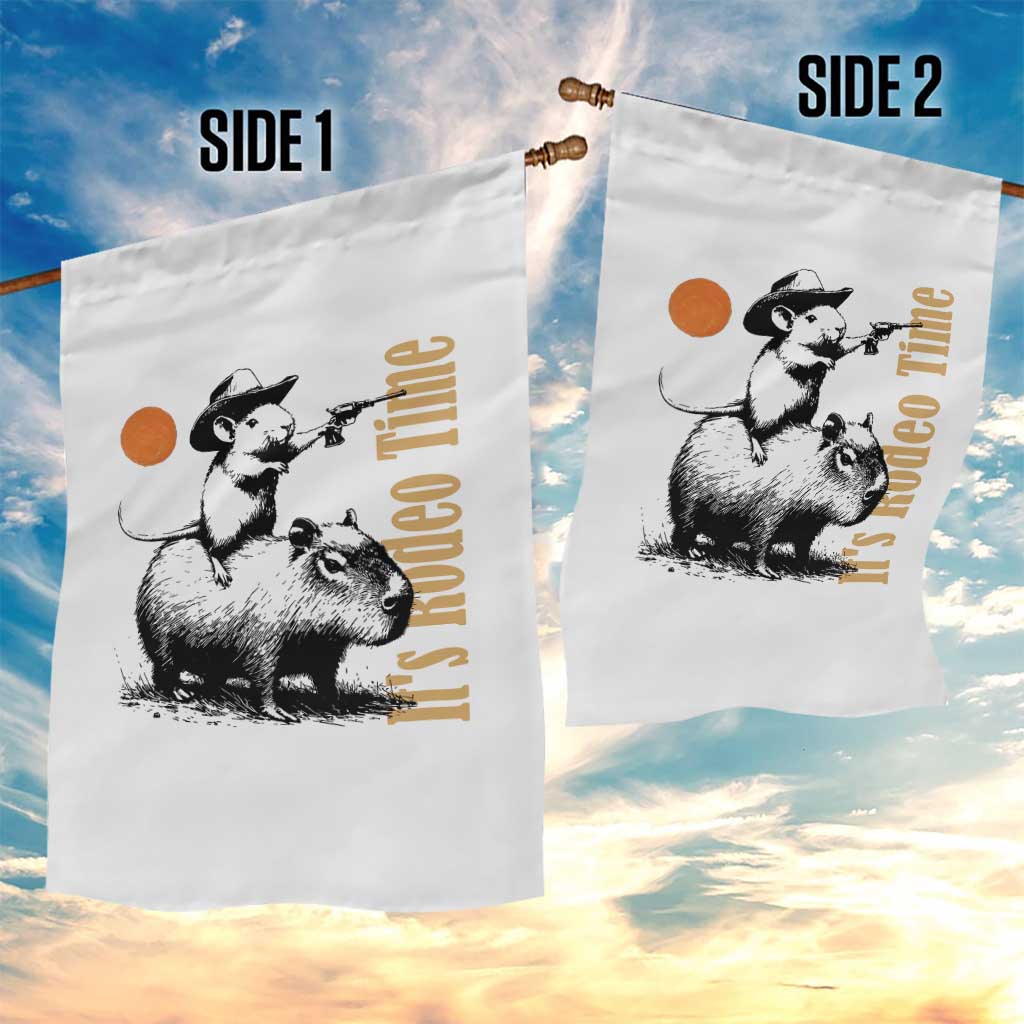 It Is Rodeo Time Garden Flag Funny Wild West Mouse Riding Capybara - Wonder Print Shop