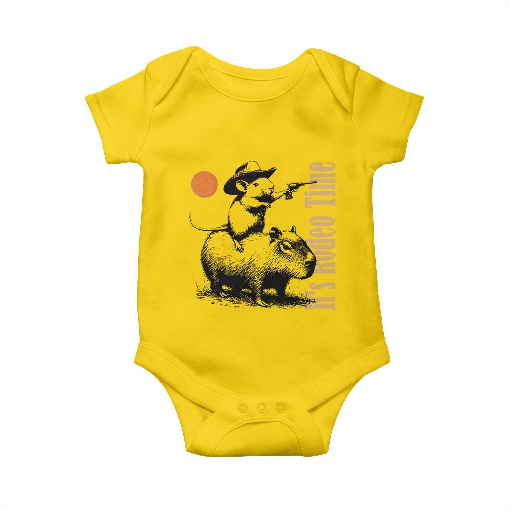 It Is Rodeo Time Baby Onesie Funny Wild West Mouse Riding Capybara - Wonder Print Shop