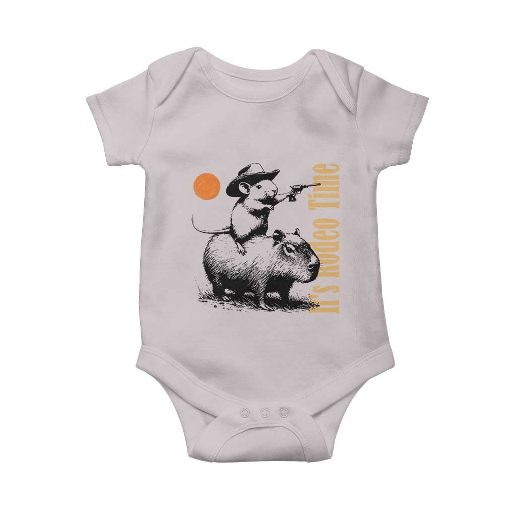 It Is Rodeo Time Baby Onesie Funny Wild West Mouse Riding Capybara - Wonder Print Shop