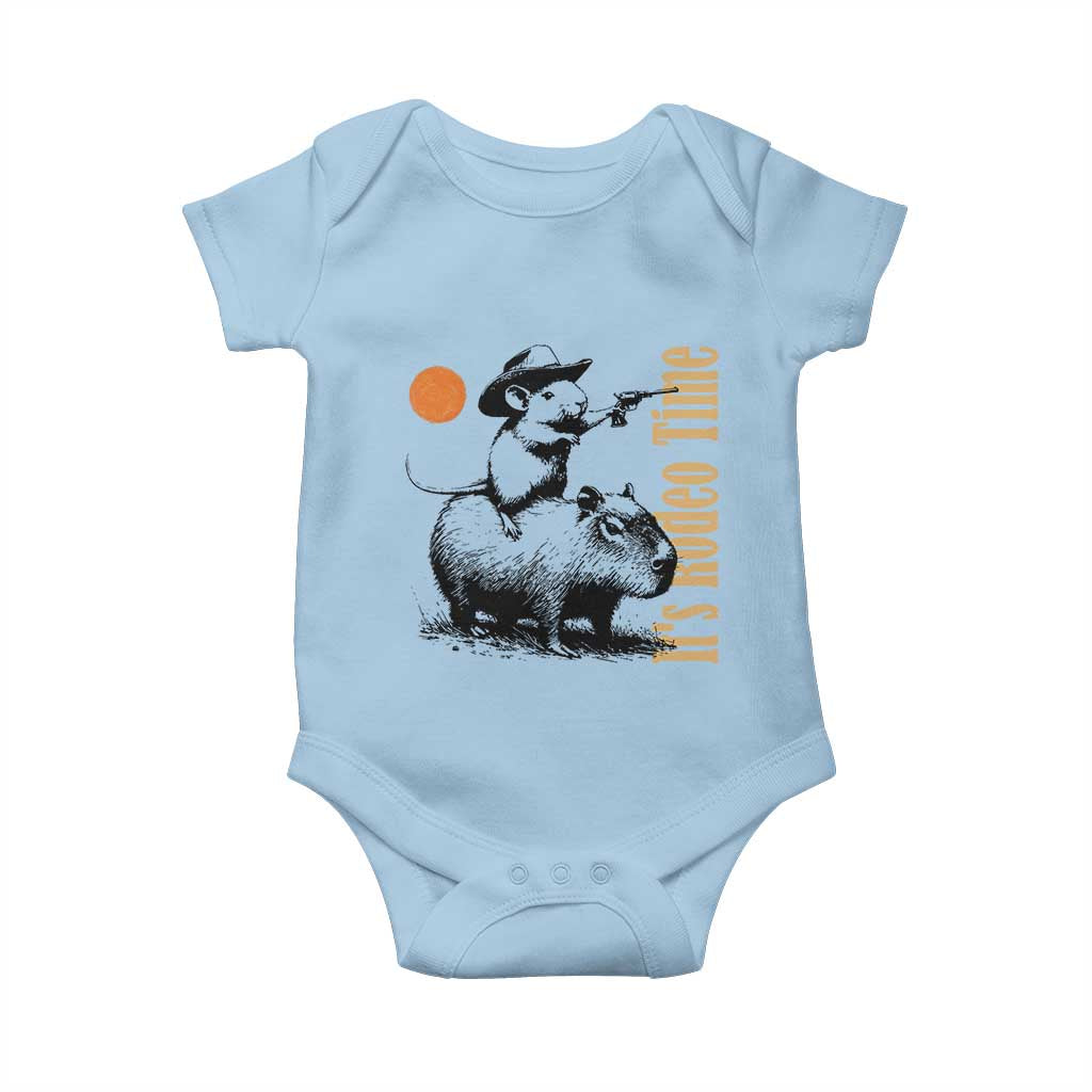 It Is Rodeo Time Baby Onesie Funny Wild West Mouse Riding Capybara - Wonder Print Shop