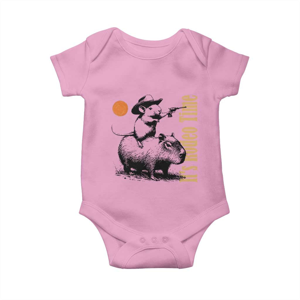 It Is Rodeo Time Baby Onesie Funny Wild West Mouse Riding Capybara - Wonder Print Shop