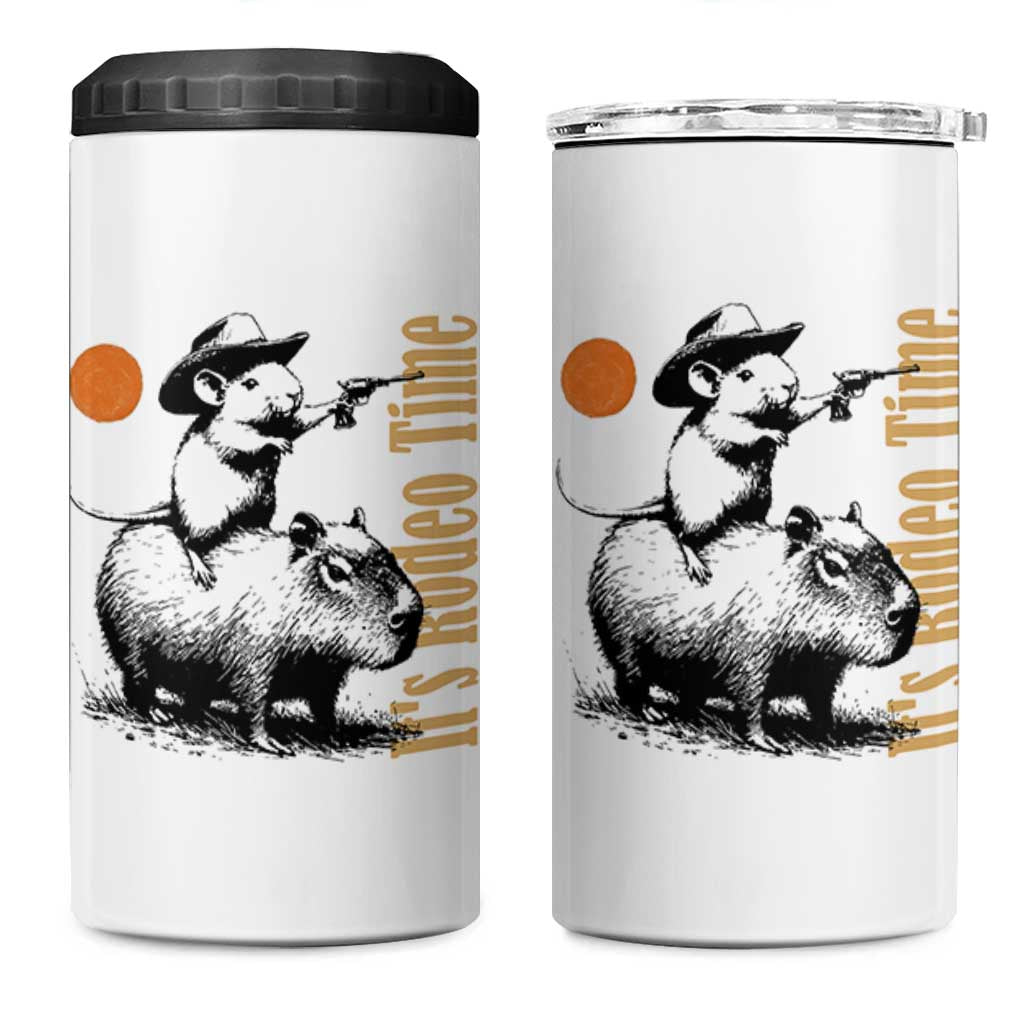 It Is Rodeo Time 4 in 1 Can Cooler Tumbler Funny Wild West Mouse Riding Capybara