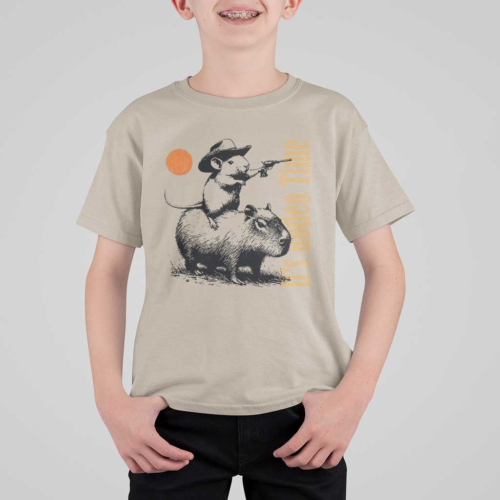 It Is Rodeo Time T Shirt For Kid Funny Wild West Mouse Riding Capybara - Wonder Print Shop