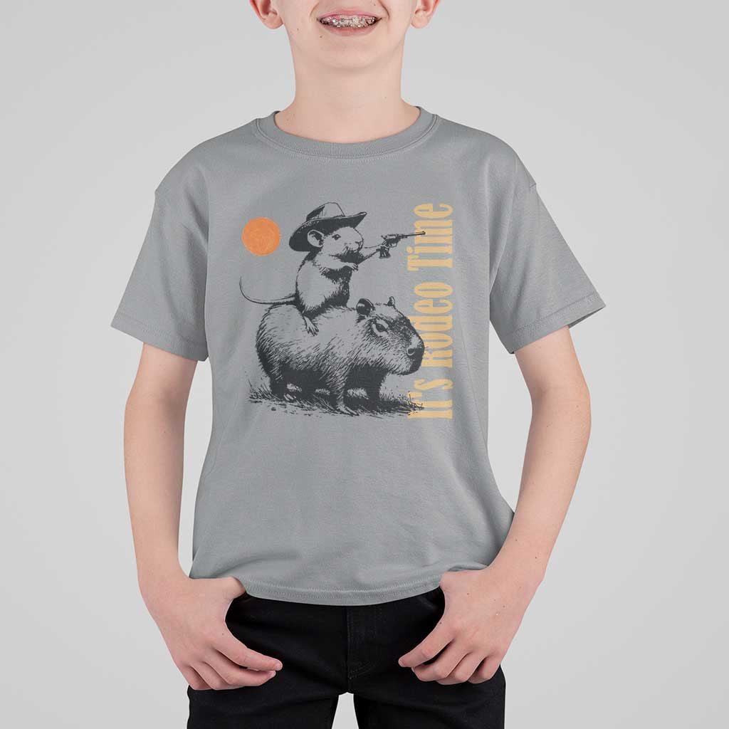 It Is Rodeo Time T Shirt For Kid Funny Wild West Mouse Riding Capybara - Wonder Print Shop