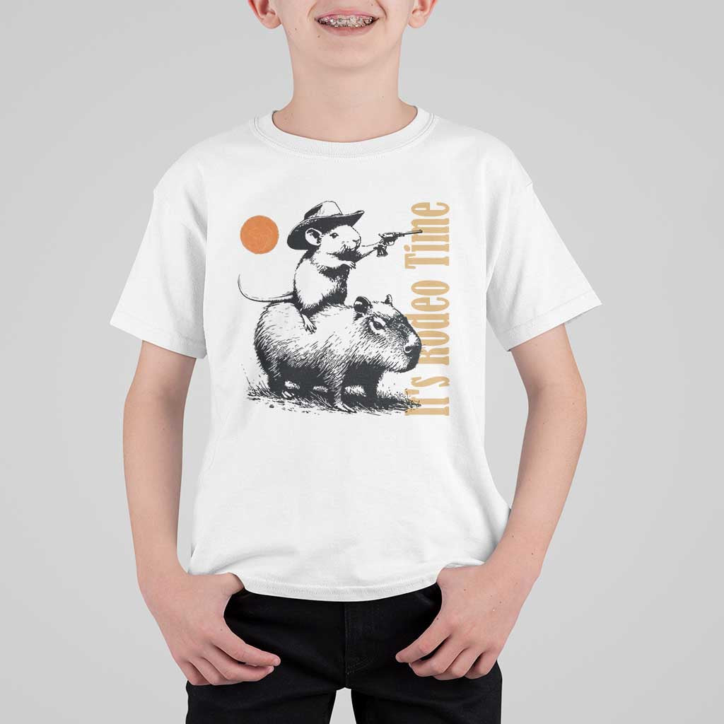 It Is Rodeo Time T Shirt For Kid Funny Wild West Mouse Riding Capybara - Wonder Print Shop