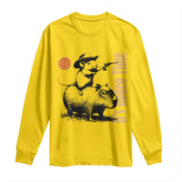 It Is Rodeo Time Long Sleeve Shirt Funny Wild West Mouse Riding Capybara - Wonder Print Shop