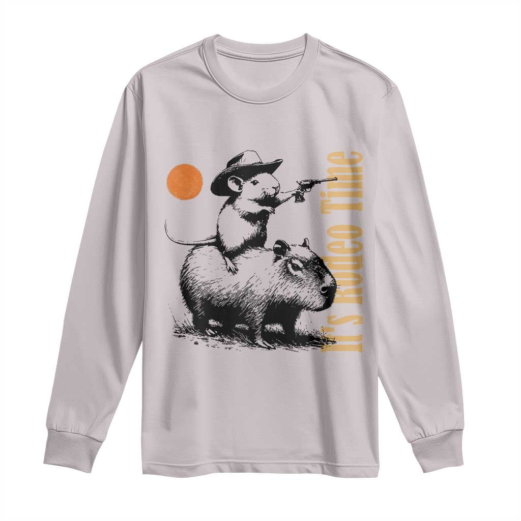 It Is Rodeo Time Long Sleeve Shirt Funny Wild West Mouse Riding Capybara - Wonder Print Shop