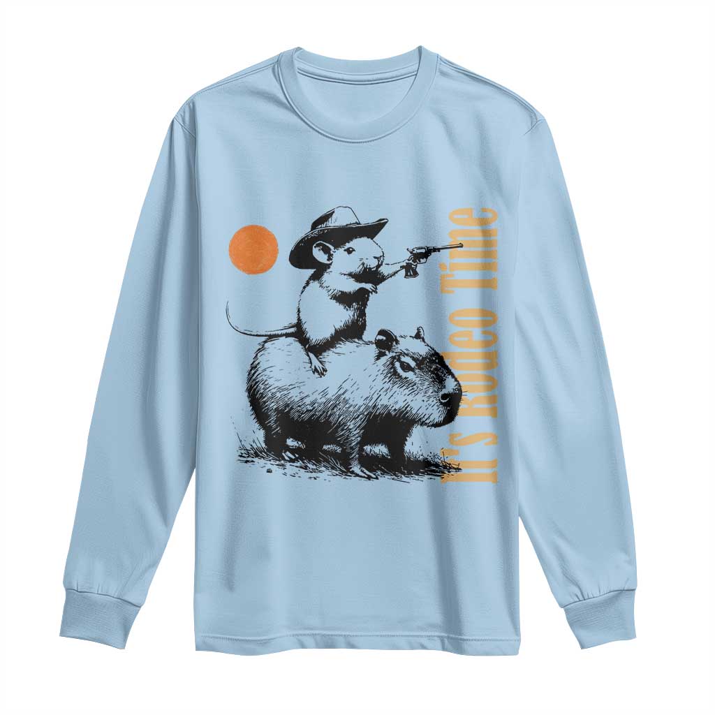 It Is Rodeo Time Long Sleeve Shirt Funny Wild West Mouse Riding Capybara - Wonder Print Shop