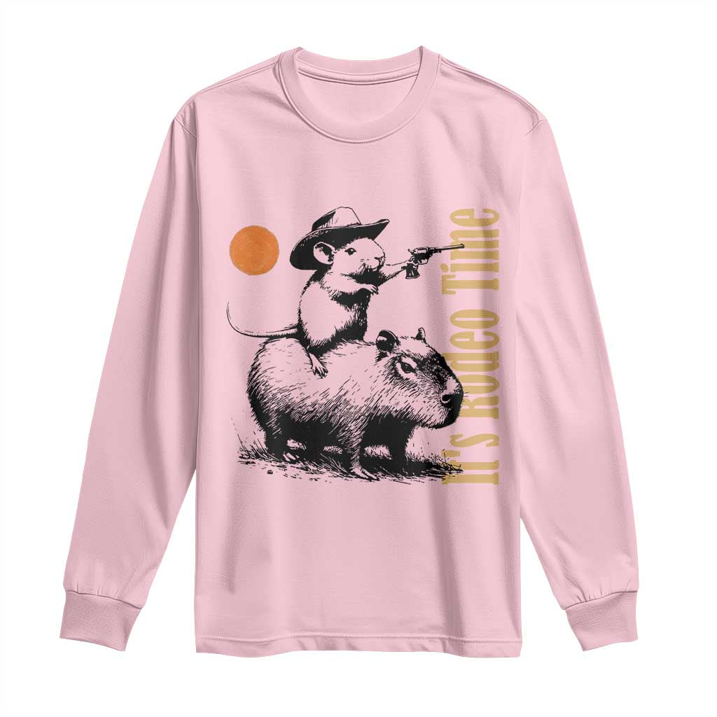 It Is Rodeo Time Long Sleeve Shirt Funny Wild West Mouse Riding Capybara - Wonder Print Shop